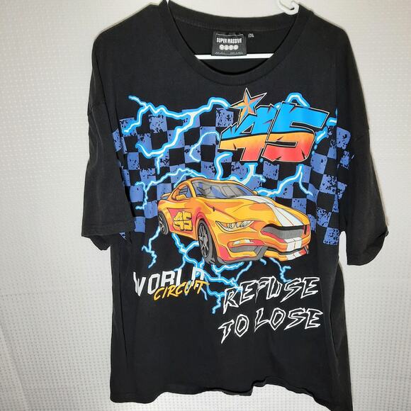 Super Massive 2XL T-Shirt Mens Black Racing Car 45 Graphic Refuse to Lose Tee - Picture 1 of 5
